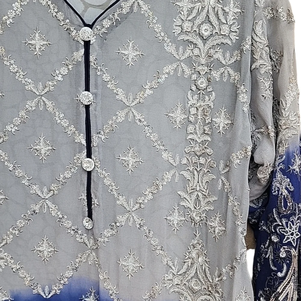 BOLLYWOOD Kurti Silk Dress Tunic L Embroidered DUBAI Custom Wedding Top Y2K - Picture 14 of 16